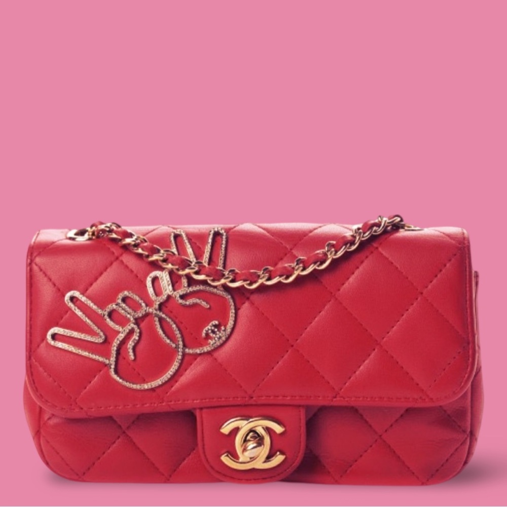 Lambskin Quilted Extra Mini V For Victory Flap Red